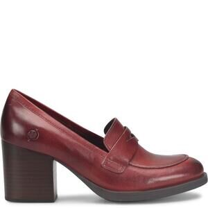 Born Holliston Leather Block Heel Penny Loafers Burgundy Red Preppy Office Work